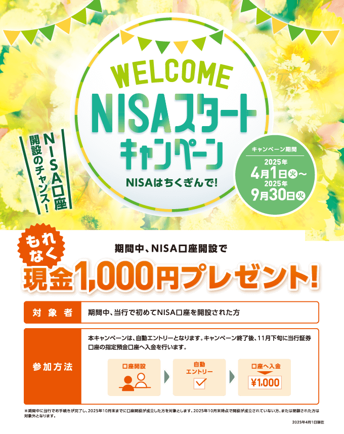 WELCOME NISA スタートキャンペーン 2025年4月1日（火）〜2025年9月30日（火）
