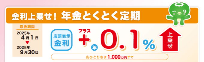 金利上乗せ！年金とくとく定期　店頭表示金利　+0.1%上乗せ