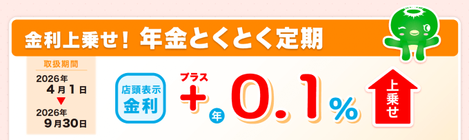 金利上乗せ！年金とくとく定期　店頭表示金利　+0.1%上乗せ