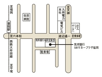 地図：筑邦銀行SBIマネープラザ福岡